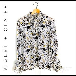 Violet & Claire White Floral Print Long Sleeve Top